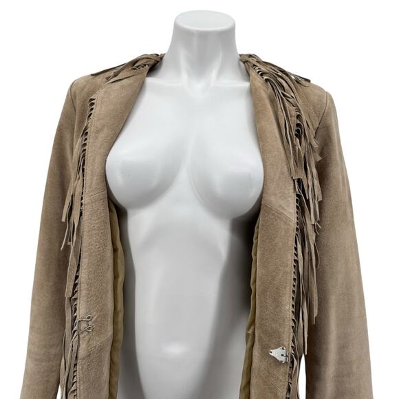 Wilsons Leather Fringe Suede Jacket Women SZ M Tan Western Boho Festival Vintage - Picture 8 of 13